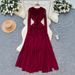 Elegant Women's Long Sleeve Evening Dress Wrap Waist Knot Detail Chiffon Gown for Formal Occasions_ecoleips.com