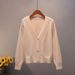 Chic V-Neck Knit Cardigan – Lightweight Cropped Wrap With Wave Hem (Effortless Layering Staple)_ecoleips.com