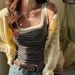 Voya Pure Cotton Striped Color-blocked Square-neck Camisole For Women, Slim Fit, Sleeveless, Covers Side Breasts, Can Be Worn_ecoleips.com