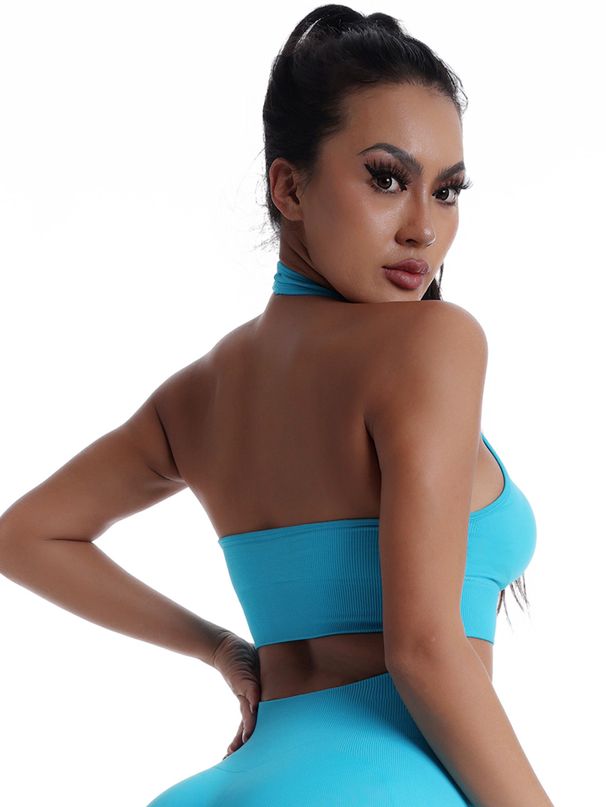 Women's Clothing Halter Neck Sports Bra For Women With Removable Chest Pads Gathered Underwear Solid Color Yoga Vest_ecoleips.com