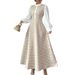 Elegant Slim-Fit Winter Dress For Women - High Waist Long Sleeve Bodycon Dress With Color Blocking Detail, Semi-High Neck Office Dress (White, S-Xxl)_ecoleips.com