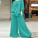 Women's Clothing Casual Loose Solid Color Cotton And Linen Shirt Long Sleeved Pants Suit Two Piece Suit_ecoleips.com