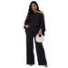 Women's Elastic Pleated Batwing Sleeve One Piece Wide Leg Pants Set with Pocket European American Style Clothing_ecoleips.com