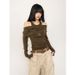 Off-Shoulder Layered T-Shirt – Slim Fit Long Sleeve Top, Ribbed Waist Detail, Trendy & Chic Trendy Neutral Colors_ecoleips.com