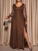 Elegant Plus Size Mesh Panel Evening Gown - Sparkling A-Line Party Dress For Women (0XL-5XL)_ecoleips.com