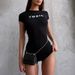 Summer New Women's Tight Fitting Jumpsuit Cross Border European American Style Printed Lettering Casual Shorts 2025_ecoleips.com