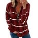 Aria Basics Aria Basics 2024 Fall/Winter Autumn Striped Zipper V-Neck Long Sleeve Plus Size Loose Women's T-Shirt Sweatshirt European And_ecoleips.com