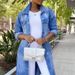 K New Denim Long Windbreaker Jacket With Holes Denim Jacket For Women_ecoleips.com