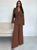 Elegant V-Neck Long Sleeve Top & Wide Leg Pants Set – Women’s Sophisticated Loungewear (S-XXL, Grey/Black/Brown/Beige)_ecoleips.com