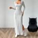 Voya Women's Simple And Elegant Dress With Spring And Summer Square Collar And Backless Design, Long Sleeved Mid Length Skirt_ecoleips.com