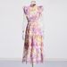 Women's Clothing Autumn Round Neck Flying Sleeve Waist Floral Long Dress For Women_ecoleips.com
