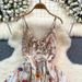 Women's Colorful Floral Print V Neck Dress Bohemian Style Summer Niche Suspender Dress_ecoleips.com