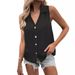 2026 European And American Cross-border Summer New Women's Clothing, Solid Color V-neck Loose Chiffon Shirt, Sleeveless_ecoleips.com