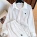 Women's Linen Pajama Set, Lightweight 2 Piece Button-Down Shirt & Shorts, Breathable Casual Loungewear With Embroidery, For Sleepwear & Daily Home Wea_ecoleips.com