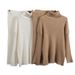 Wind Pit Stripe Half Skirt High Neck For Women Loose Warm Pullover Sweater Two-Piece Set_ecoleips.com