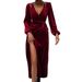 Voya Women's Clothing Temperament Sexy Fashion Wine Red Party Velvet Medium Long Dress_ecoleips.com