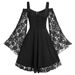 European And American Cross-border One-shoulder Vintage Lace Patchwork Dress With Bell Sleeves Women's Clothing_ecoleips.com
