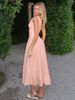 Hugcitar Elegant V Neck Solid Straps Buttons Backless Frill Sexy Maxi Dress Zipper Patchwork Summer Women Outfit Party Festival_ecoleips.com
