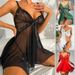Women's Clothing Lingerie Sets Alluring Lace Mesh Camisole Nightgown Summer_ecoleips.com