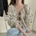 Korean-style Floral Off-shoulder Top With Drawstring Design, Slimming And Sweet Little Blouse For Women_ecoleips.com