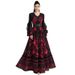 Women's Clothing Retro Print Dress With Flared Sleeves Long Sleeves V Neck Beaded Waist Cinching Slimming A Line Skirt For Women_ecoleips.com