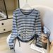 Women's Slim Fit Layered Mock Two-Piece Shirt Knit Top with Detachable Drawstring Casual Office Wear Stripe Design_ecoleips.com
