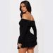 Elegant Off-Shoulder Women's Long Sleeved Pleated Dress Sexy Party Wear European American Style Solid Color Cross Border Design_ecoleips.com