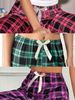 Three-piece Women's New Style Checkered Printed Long Pants, Casual And Comfortable Pajama Pants, Bow-decorated Checkered Pattern_ecoleips.com