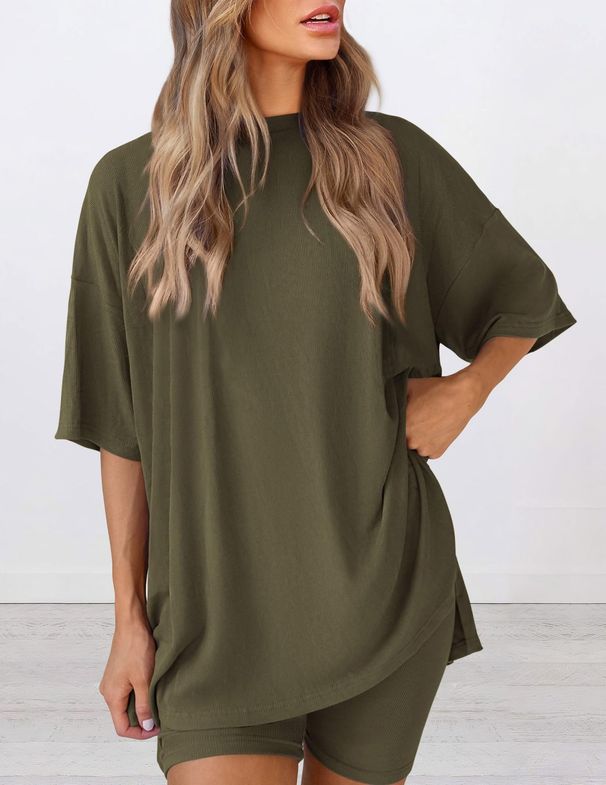 Women's Clothing Summer New Fashion Leisure Suit Solid Color Loose Pajamas Women's Clothing_ecoleips.com