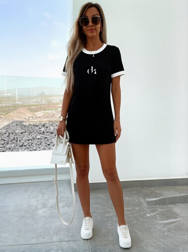 Summer Fashion Women's Dress European American Style round Neck Short Sleeve Loose Fit Letter Print Elegant_ecoleips.com