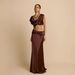 Women Stylish Pleated Geometric Patchwork 2‑Piece Outfit Elegant Bandeau Top High Waist Midi Skirt Matching Dress Set_ecoleips.com