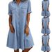 Women's Clothing Denim Dress Solid Color Plus Size Dress Plus Size Denim Dress – Oversized Cotton Shirt Dress (Light Blue, Dark Blue, Black)_ecoleips.com