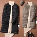 Lightweight Long Down Jacket For Women, Slim Fit Mid-Length Winter Coat, Hoodless Quilted Puffer Jacket With Pockets, Casual & Commuting Outerwear_ecoleips.com