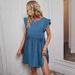 Self-shot 2026 European And American Women's New Solid Color Round-neck Ruffle-sleeve Foreign Trade Spring-summer_ecoleips.com