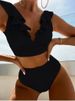 Women’s Clothing New Multi Color Ruffled V Neck Split Swimsuit High Waist Split Bikini Femal_ecoleips.com