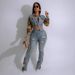 Women's Clothing autumn ins new retro jeans women's stitching 2 piece set fashionable side lace suit_ecoleips.com
