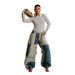 Women's Curved Edge Frayed Hem Jeans Two Tone Color Block Casual Cotton Denim Jeans With Belt Spring/Autumn Summer Collection_ecoleips.com