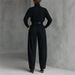 Women's Autumn/Winter Solid Color Turtleneck Top Wide Leg Pants Two Piece Set with Belt Independent Website Exclusive_ecoleips.com