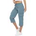 Women's Clothing Women's High-Waisted Drawstring Cargo Pants With Pockets A-Line Loose Wide Leg Stretch Hem Casual 7/8 Pants_ecoleips.com