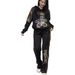 Women's Leopard Print Rhinestone Embellished Tracksuit Set Hooded Long Sleeve Pullover Top And Pants Black Coffee M XL_ecoleips.com