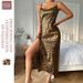 Ice Dress Summer Thin Breathable Imitation Silk Sexy Leopard Print For Women Backless Split Camisole Nightdress_ecoleips.com