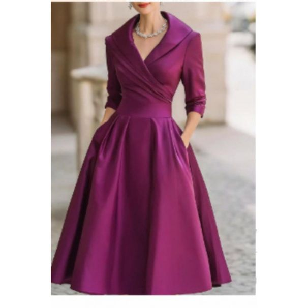 Elegant Long Sleeve Slimming Waist Dress For Women Long Skirt_ecoleips.com