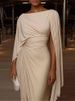 Fashion O-neck Irregular Draped Maxi Dress Women Sexy Split Bat Sleeves Solid Long Dress Elegant Temperament Slim Gowns Dresses_ecoleips.com
