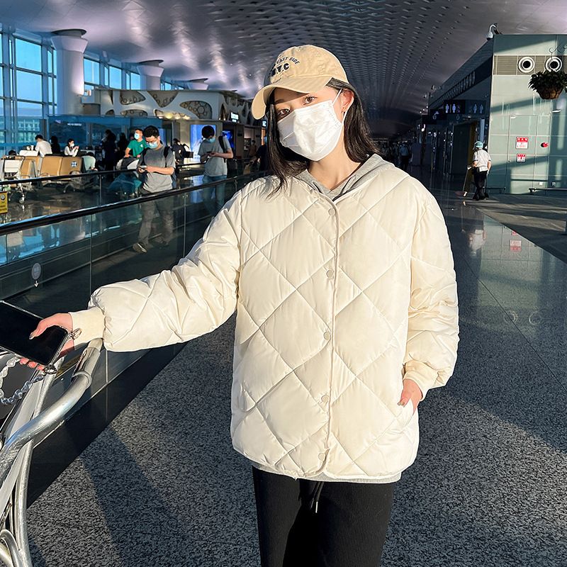 Lightweight Puffer Jacket For Women - Short, Loose Fit, Baseball Collar, Casual Winter Coat (White, Black, Khaki)_ecoleips.com