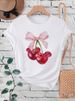 European And American Cross-border Foreign Trade Wholesale Clothing, Cherry Pattern Printed Round Neck Plus-size_ecoleips.com
