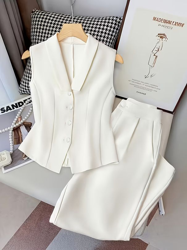 Women's Clothing Elegant Sleeveless Single-Breasted Vest And Casual Straight-Leg Trousers Suit For Women Style_ecoleips.com