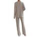 Women's Autumn Fashion Casual Straight Pants With Loose Fit, V-Neck, And Striped Knit Sleeve_ecoleips.com