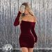 Sexy Off-Shoulder Velvet Bodycon Dress For Women Christmas Theme Autumn Winter Wear_ecoleips.com