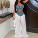 AL357 Women's Camisole V Neck Zipper Vest Patchwork Wide Leg Trousers Set European American Style Denim Pleated Cross Border_ecoleips.com