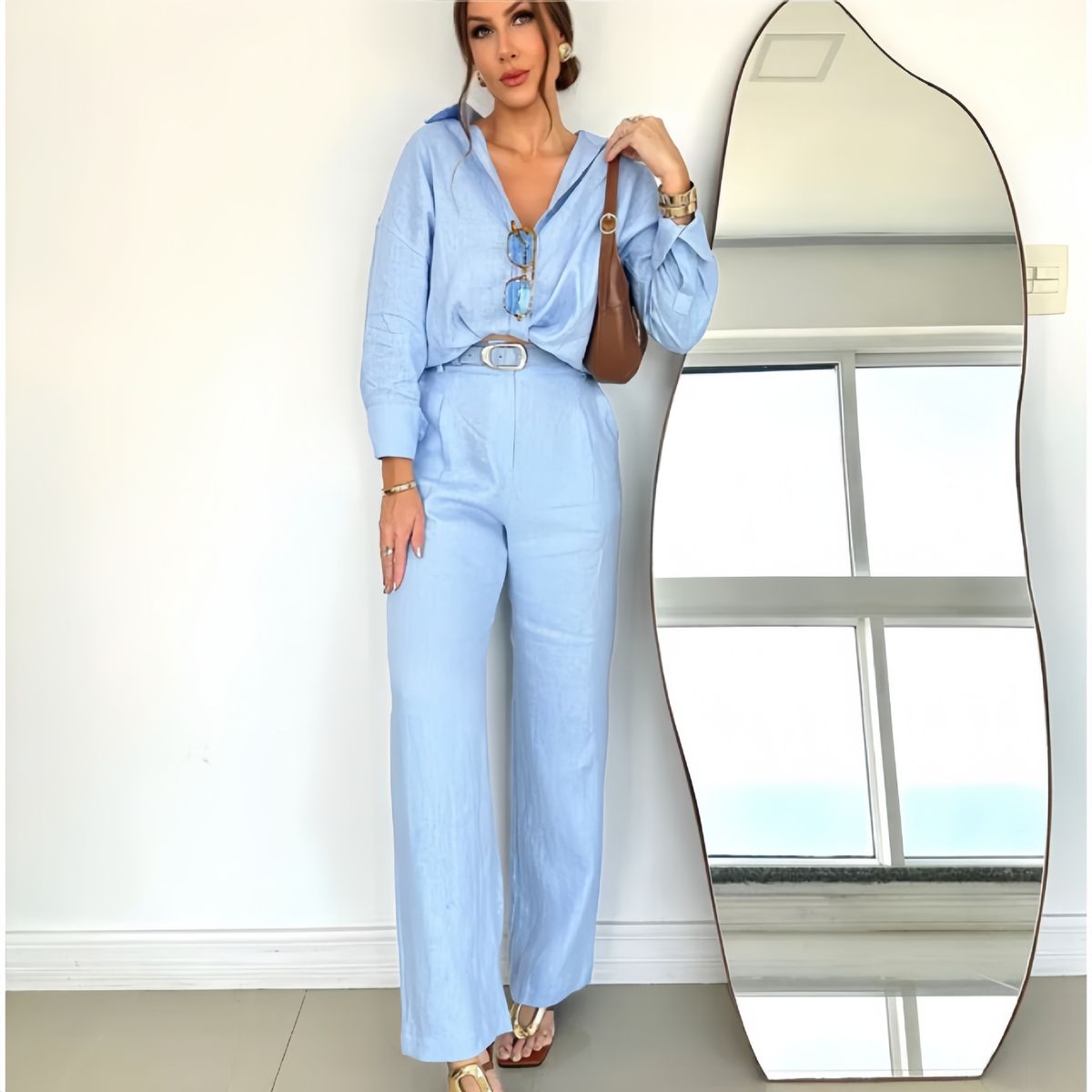 Women's Clothing New Fashion Cotton And Linen Solid Color Loose Long Sleeved Shirt Casual Suit Pants Two Piece Suit_ecoleips.com